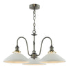 Hadano 3 Light Pendant Antique Chrome and White Ribbed Ceramic picture with turned on light