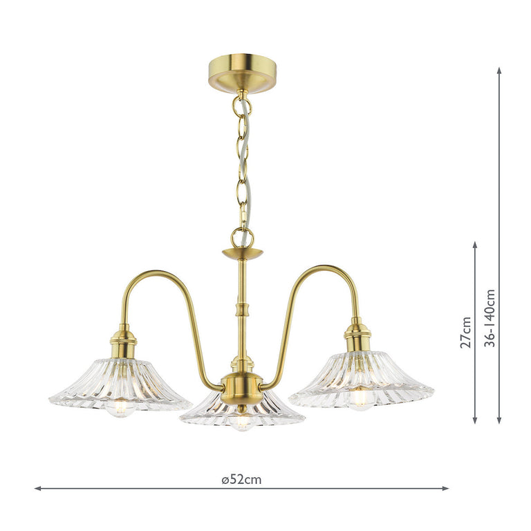 Hadano 3 Light Pendant Natural Brass & Glass Pendant Ceiling Light