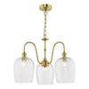 Hadano 3 Light Pendant Natural Brass and Glass gold frame with glass shades for rich look