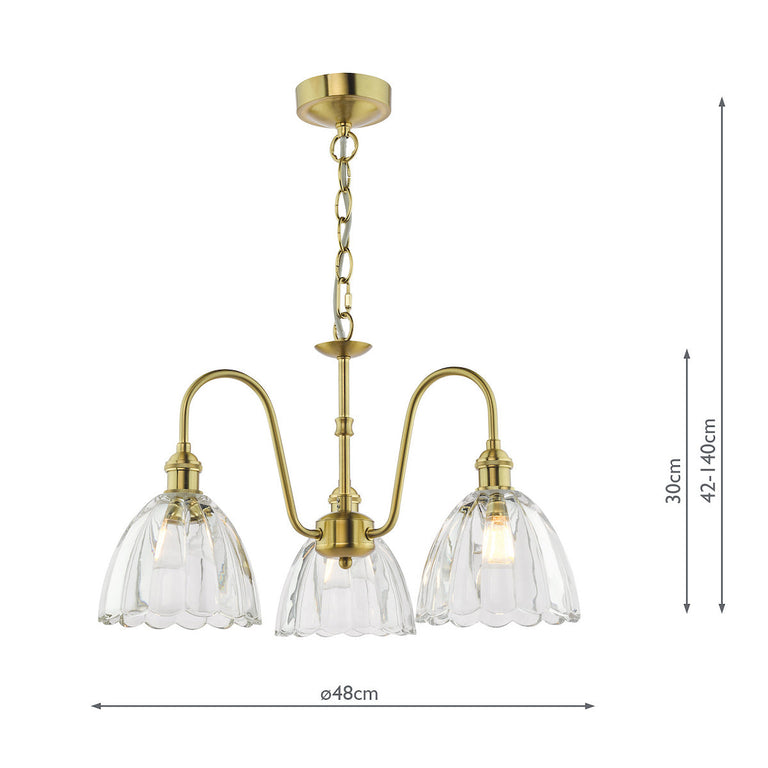 Hadano 3 Light Pendant Natural Brass & Scalloped Bell Glass - Pendant Ceiling Light