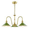 Hadano 3 Light Pendant Natural Brass and Matt Green picture with turned on light