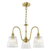 Hadano 3 Light Pendant Natural Brass and Ribbed Glass metal gold frame with glass shades