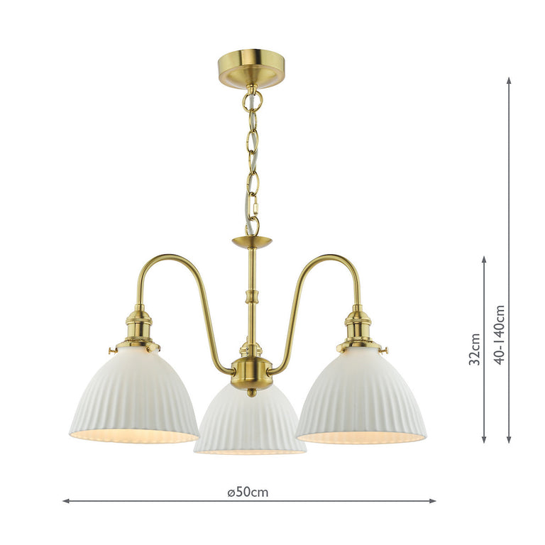 Hadano 3 Light Pendant Natural Brass & White Domed Shade - Ceiling Light