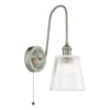 Hadano Wall Light Antique Chrome and Ribbed Glass with a ball-and-chain pull cord switch