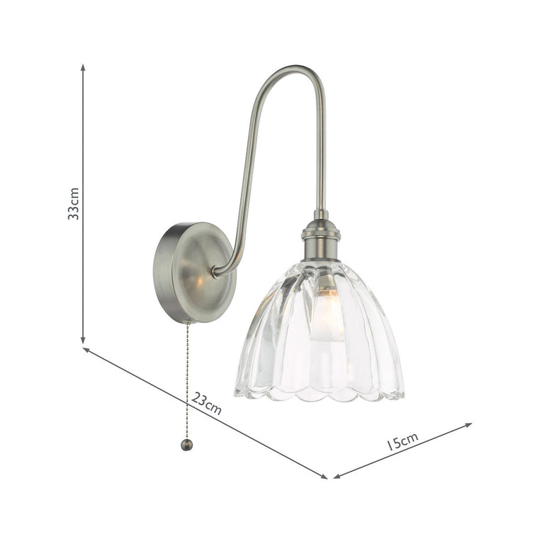 Hadano Wall Light Antique Chrome & Scalloped Bell Glass – Elegant Lighting