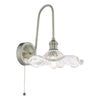 Hadano Wall Light Antique Chrome and Wavy Glass picture with switched on light