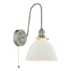 Hadano Wall Light Antique Chrome and White Ceramic with a  ball-and-chain pull cord switch