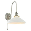 Hadano Wall Light Antique Chrome and White Shallow Ceramic picture with switched on light