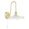 Hadano Wall Light Natural Brass and Wavy Glass with a ball-and-chain pull cord switch