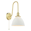 Hadano Wall Light Natural Brass and White Ceramic with a ball-and-chain pull cord switch
