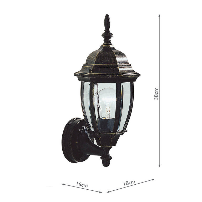 Hambro Outdoor Wall Light Black & Gold Glass Lantern IP43 – Traditional Outdoor Wall Lighting Fixture