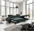 Hannah Corner Sofa Bed RHF Green picture of the sofa reclined to bed