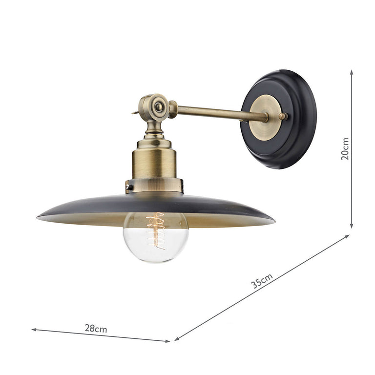 Hannover 1 Light Wall Bracket Black/Antique Brass - Industrial Lighting