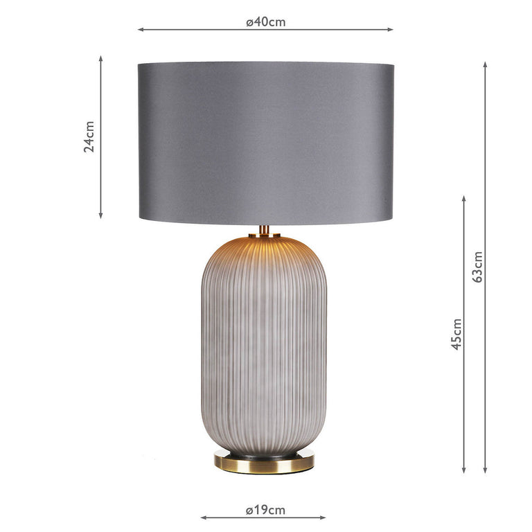 Helicon Table Lamp Grey Ribbed Glass and Antique Brass – Modern Lighting Collection Piece