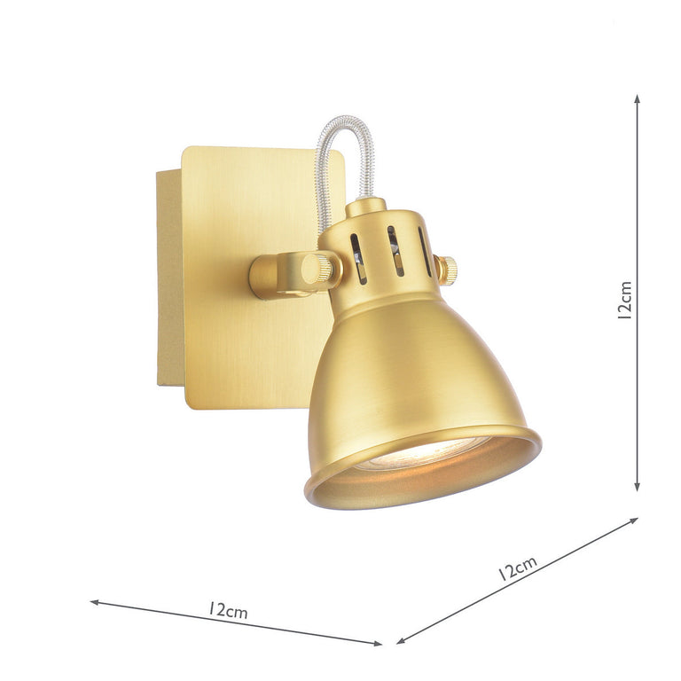 Idaho Single Wall Spotlight Natural Brass Adjustable GU10 LED Wall Lighting for Living Room, Bedroom & Hallway
