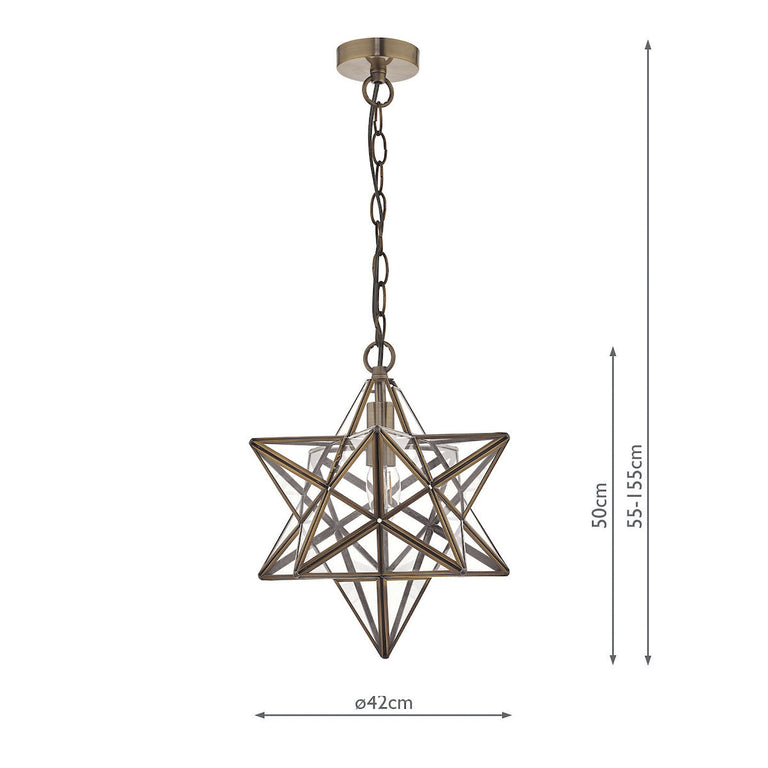 Ilario Large Star Pendant Light, Antique Brass & Glass Ceiling Pendant Lamp with Glass Star Shade, Adjustable Height