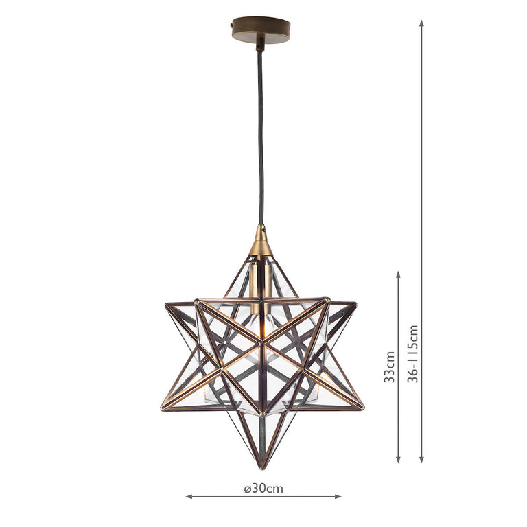 Ilario Small Star Pendant Light Antique Brass Glass Ceiling Pendant Lamp Adjustable Hanging Lighting Fixture