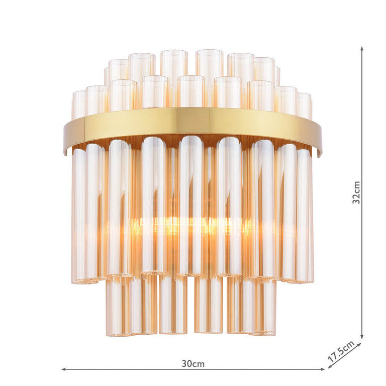 Imani Wall Light Natural Brass & Champagne Glass, Wall Lighting Fixture, Ribbed Glass Rod Shade, Home Décor Accent Light