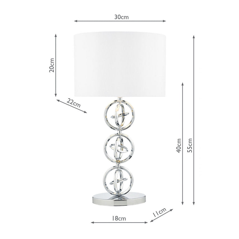 Innsbruck Table Lamp Polished Chrome with Interlocking Rings & Ivory Silk Oval Shade – Elegant Home Décor Lighting