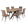 Modern dining table featuring a unique marbled design.
