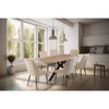 Stylish kitchen table with a sturdy metal x-frame base.
