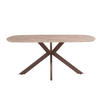Elegant rectangle dining table with a polished stone top.
