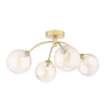 Izzy 4 Light Semi-Flush Matt Gold With Twisted Amber Glass gold fitting and twisted amber glass