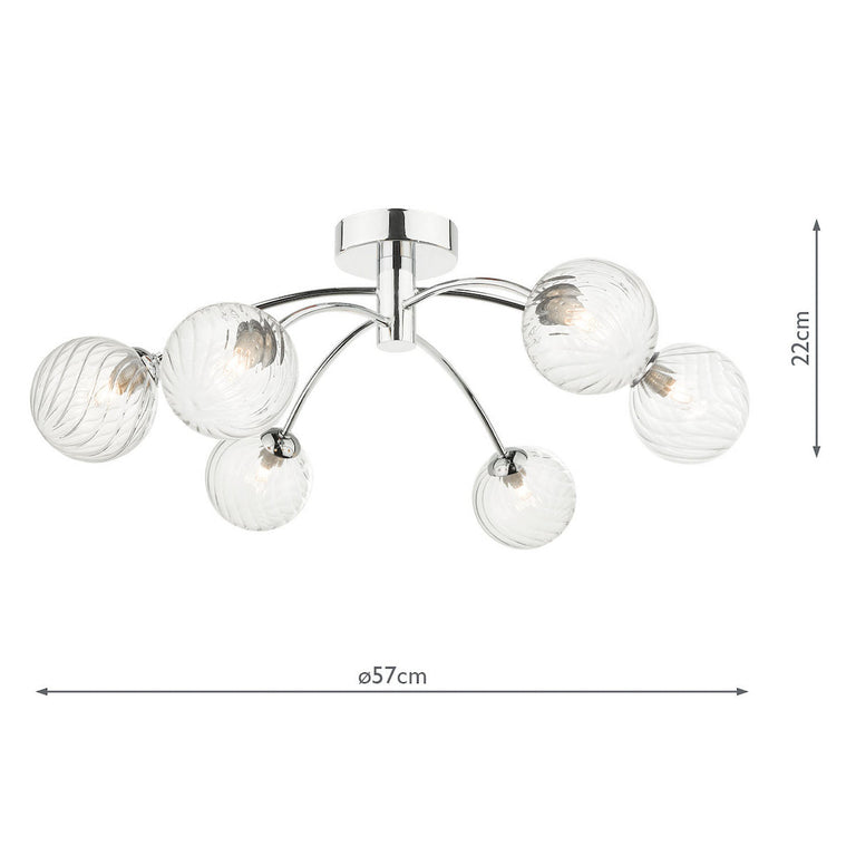 Izzy 6 Light Semi Flush Chrome/Twisted Glass - Chrome Lighting Collection