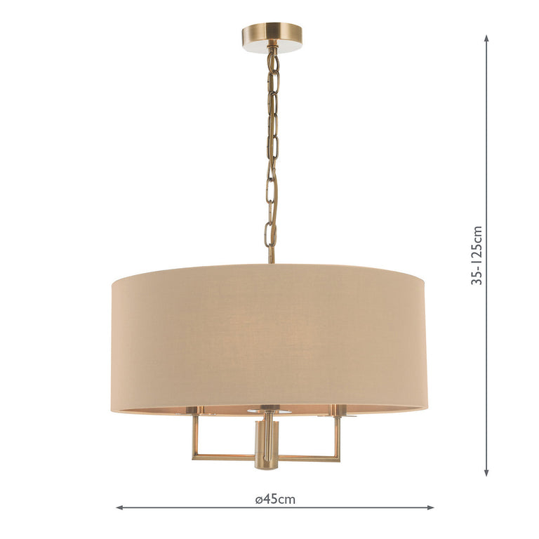 Jamelia 3 Light Pendant Antique Brass & Taupe