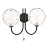 Jared 2 Light Wall Light Black/Clear Dimpled Glass with pull cord switch