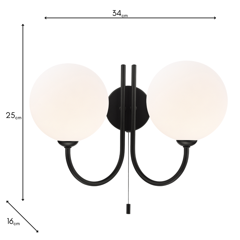 Jared 2 Light Wall Light Black/Opal Glass - Elegant Lighting Collection