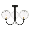 Jared 3 Light Semi Flush Black/Clear Dimpled Glass picture with switched on light