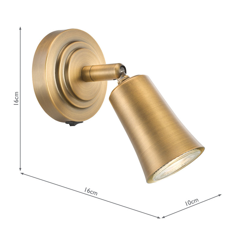 Jedrek Single Wall Spotlight Aged Brass with Adjustable Head – Classic Wall Lighting for Home Décor