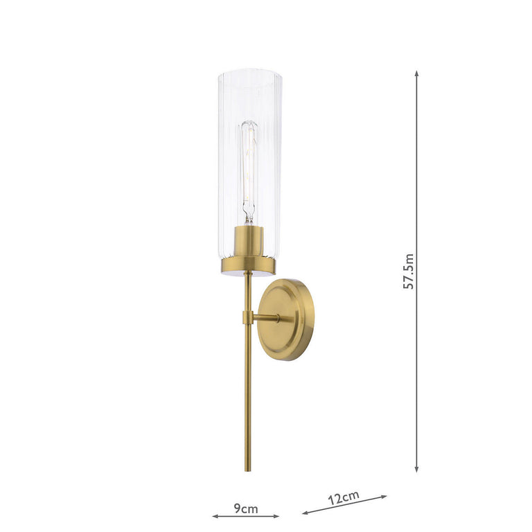 Jodelle Wall Light Polished Bronze Wall Lighting with Clear Ribbed Glass Shade for Living Room Bedroom Hallway