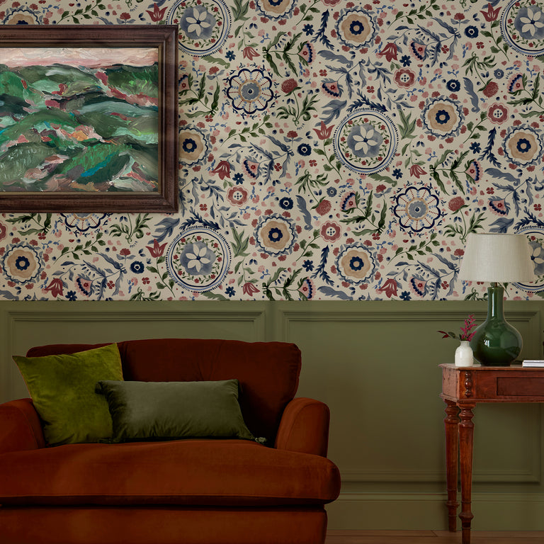 Joules Festival Flowers Wallpaper Antique White - Modern Joules Wall Covering