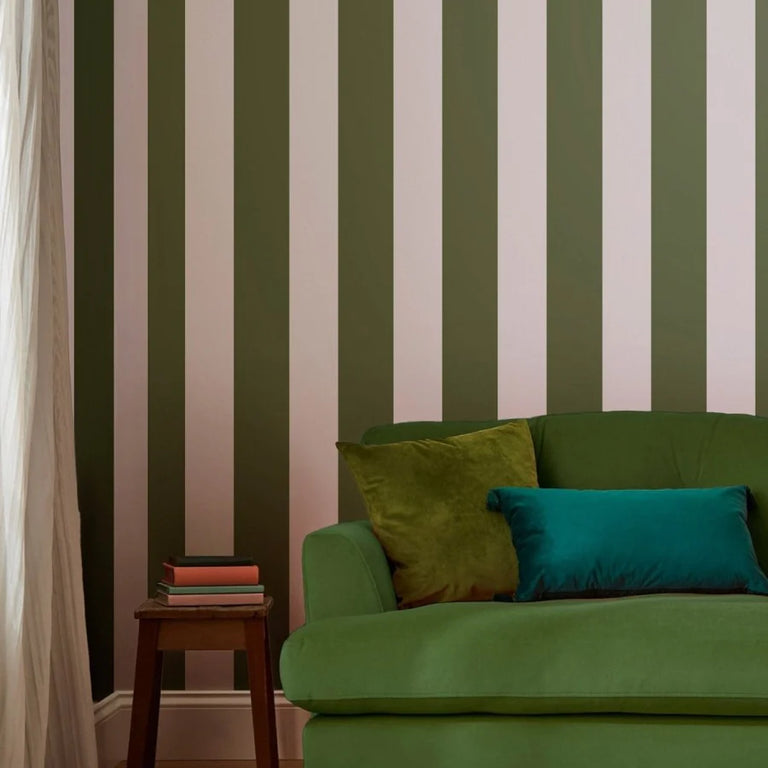 Joules Harborough Stripe Wallpaper Olive Green - Modern Joules Collection