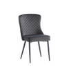 Stylish grey fabric dining chairs with quilted back design
