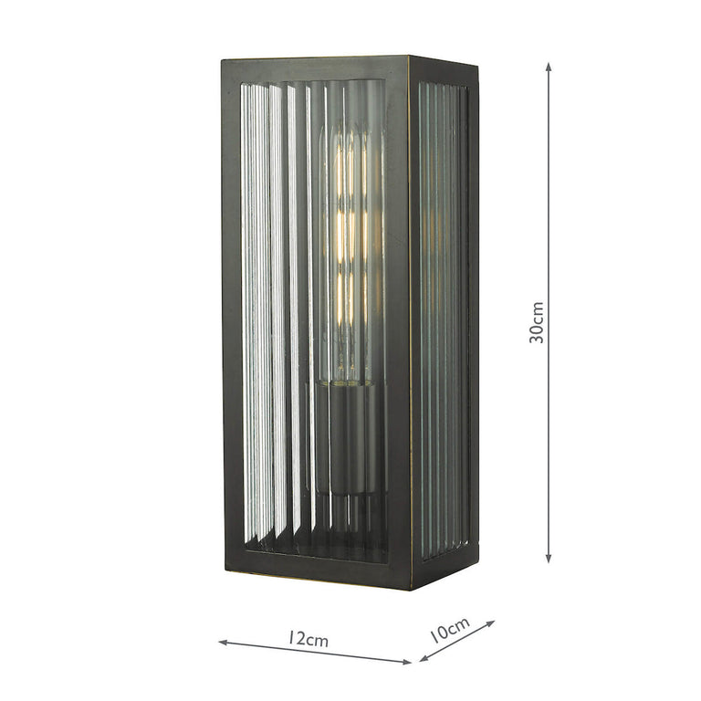 Keegan Outdoor Wall Light Rubbed Bronze IP44 Small - Outdoor Wall Lighting Ribbed Glass Wall Lamp