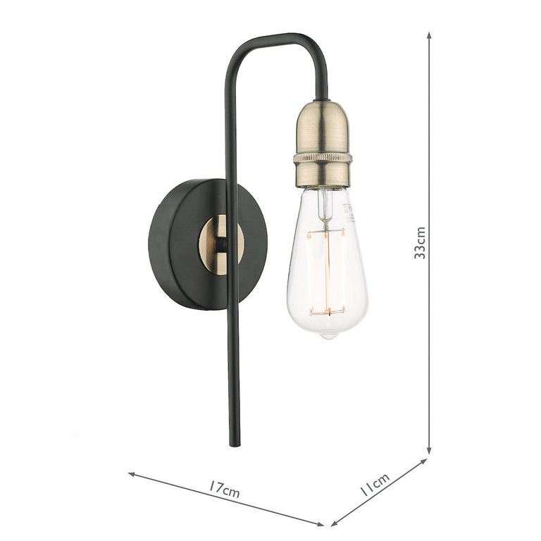 Kiefer Wall Light Black & Antique Brass - Wall Fitting Light Collection