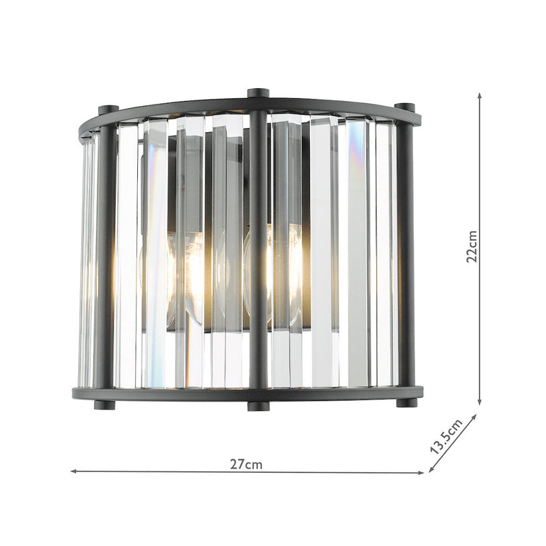 Kiran 2 Light Wall Light Satin Black with Crystal Glass Shade – Modern Wall Lighting for Home Décor