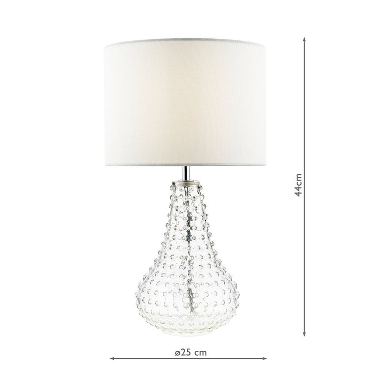 Kristina Glass Table Lamp Clear with White Linen Drum Shade – Elegant Lighting for Bedroom, Living Room & Home Décor