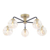 Lainey 5 Light Semi-Flush Matt Black and Antique Brass With Closed Organic Amber Glass picture with switched on light
