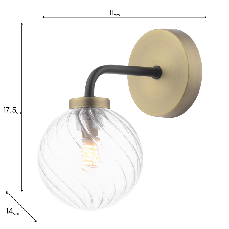 Lainey Wall Light Black/Antique Brass With Twisted Glass - Lighting Collection