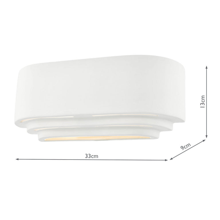 Lando Ceramic Wall Washer White - Art Deco Wall Light, Ceramic Wall Fitting, Up & Down Glow