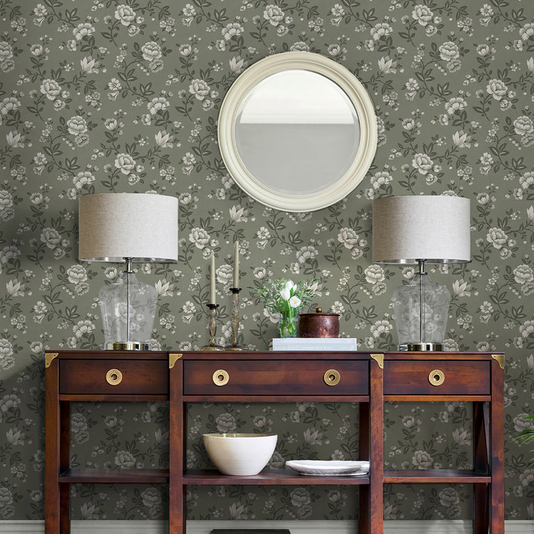 Laura Ashley Bradenbury Trail Wallpaper Antique Green - Wall Covering Collection