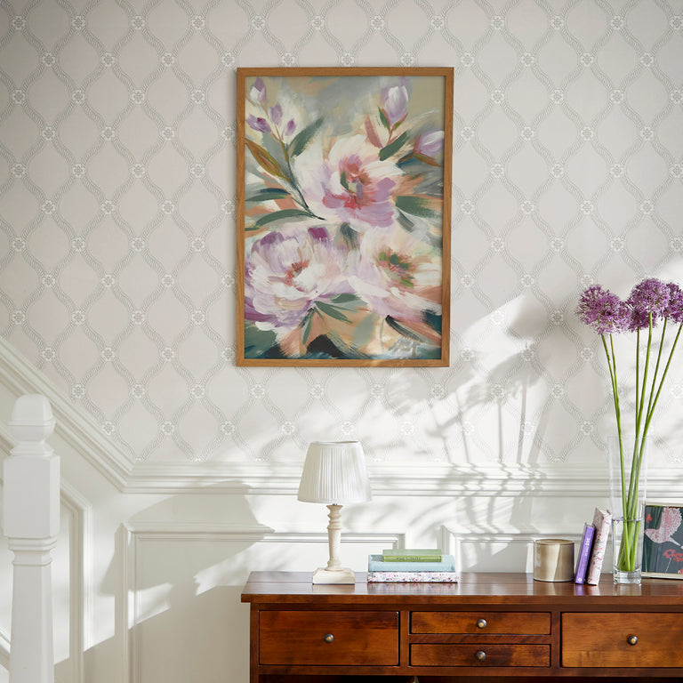 Laura Ashley Langfort Wallpaper White - Modern Floral Wall Covering