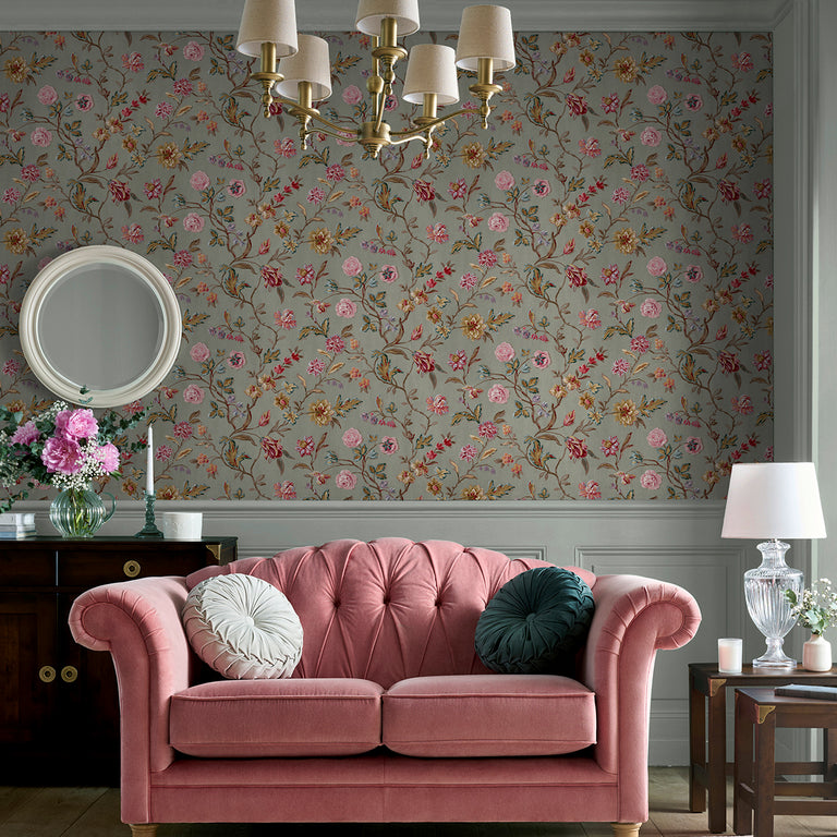 Laura Ashley Lingmell Trail Wallpaper Antique Green - Floral Collection