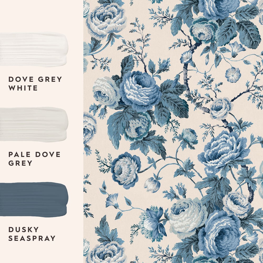Laura Ashley Wallpaper Uffington Roses Dark Seaspray | Foy's Interiors