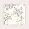 Decorative mural with colorful wisteria blossoms and delicate branches.