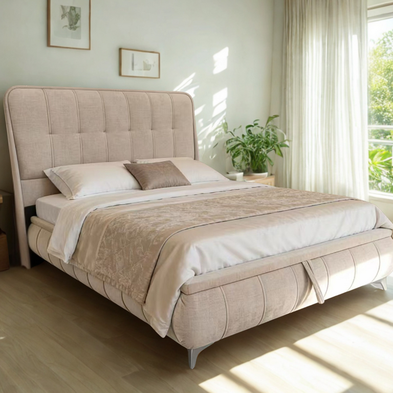 Limerick Storage 4 ft 6 Double Bed Beige - Limerick Storage Bed Frame